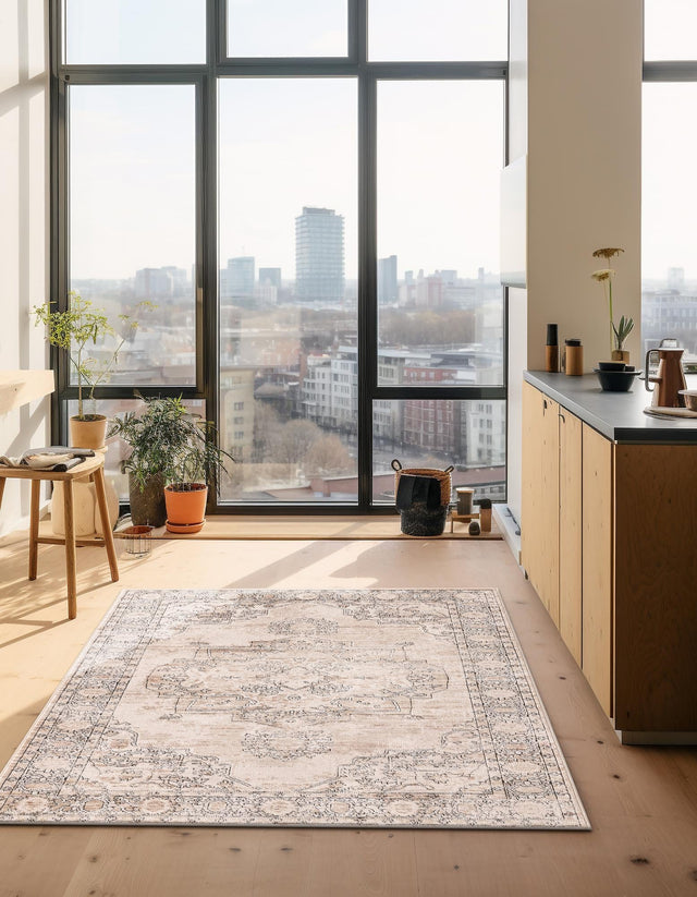 Ivory 9' x 12' Portland Rectangle Area Rug 85% Polypropylene & 15% Polyester Vintage Distressed Traditional Carpet for Home Decor for Sale at Rug Engine