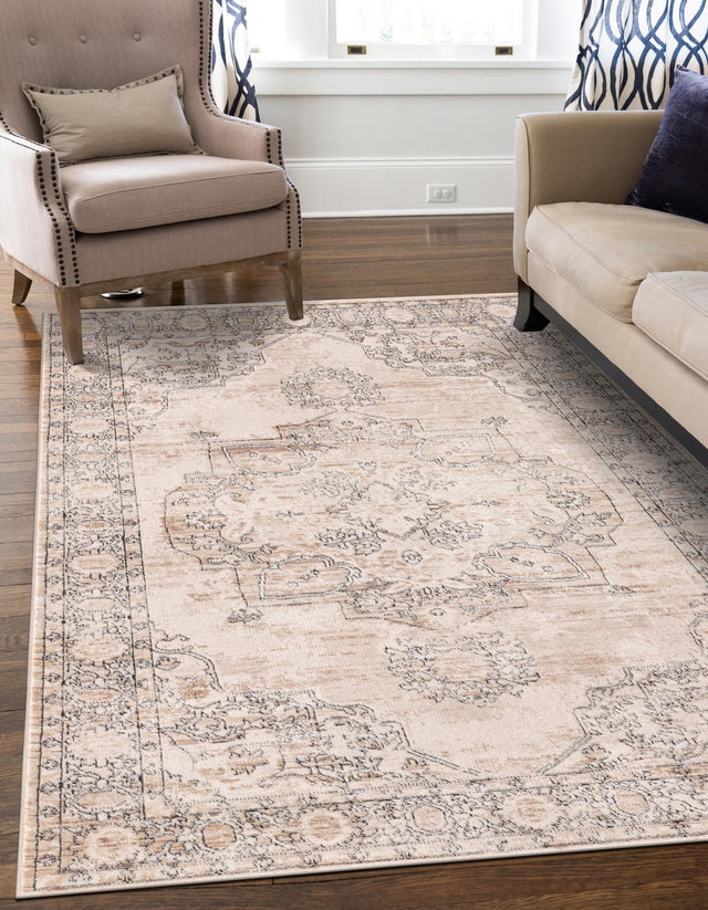 Ivory 9' x 12' Portland Rectangle Area Rug 85% Polypropylene & 15% Polyester Vintage Distressed Traditional Carpet for Home Decor for Sale at Rug Engine
