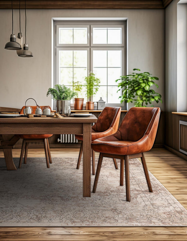 Ivory 7' 10 x 7' 10 Portland Square Area Rug 85% Polypropylene & 15% Polyester Vintage Distressed Traditional Carpet for Home Decor for Sale at Rug Engine