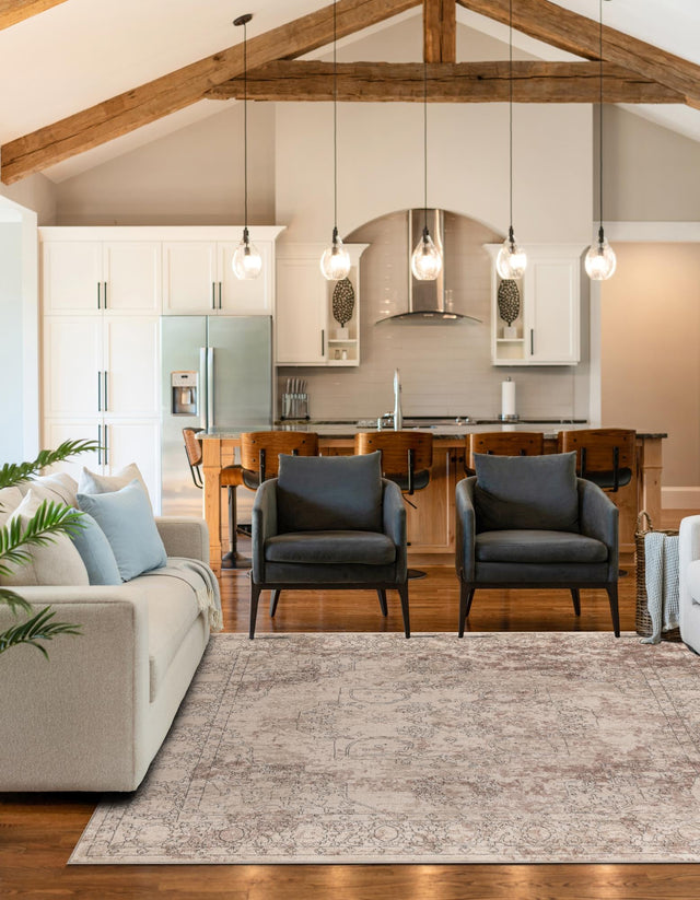 Ivory 7' 10 x 7' 10 Portland Square Area Rug 85% Polypropylene & 15% Polyester Vintage Distressed Traditional Carpet for Home Decor for Sale at Rug Engine