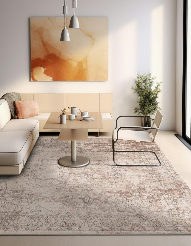 Ivory 7' 10 x 7' 10 Portland Square Area Rug 85% Polypropylene & 15% Polyester Vintage Distressed Traditional Carpet for Home Decor for Sale at Rug Engine