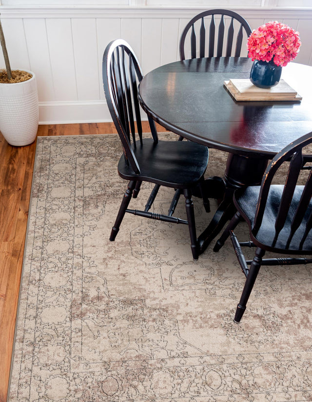 Ivory 5' 3 x 5' 3 Portland Square Area Rug 85% Polypropylene & 15% Polyester Vintage Distressed Traditional Carpet for Home Decor for Sale at Rug Engine