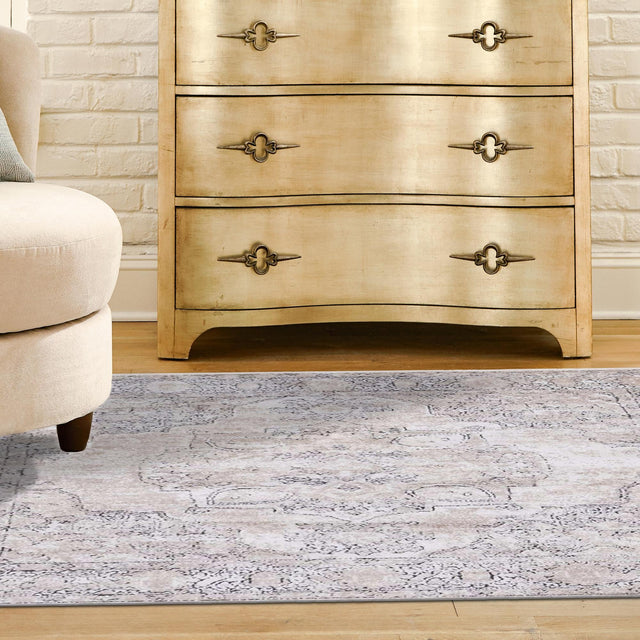 Ivory 5' 3 x 5' 3 Portland Square Area Rug 85% Polypropylene & 15% Polyester Vintage Distressed Traditional Carpet for Home Decor for Sale at Rug Engine