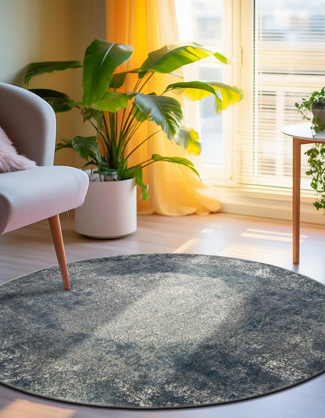Blue 3' 1 x 3' 1 Portland Round Area Rug 85% Polypropylene & 15% Polyester Vintage Distressed Traditional Carpet for Home Decor for Sale at Rug Engine