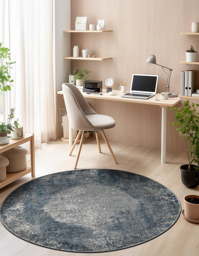 Blue 3' 1 x 3' 1 Portland Round Area Rug 85% Polypropylene & 15% Polyester Vintage Distressed Traditional Carpet for Home Decor for Sale at Rug Engine