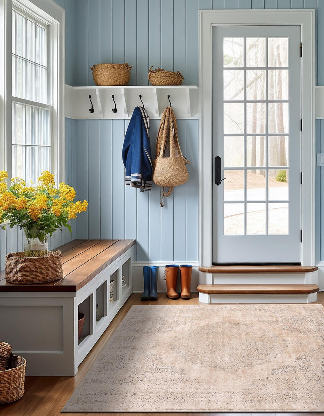 Ivory 7' 10 x 7' 10 Portland Square Area Rug 85% Polypropylene & 15% Polyester Vintage Distressed Traditional Carpet for Home Decor for Sale at Rug Engine