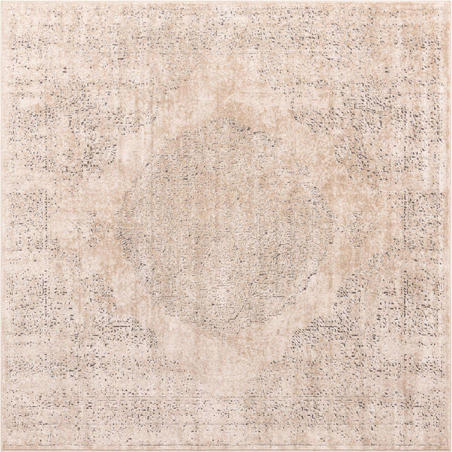 Ivory 7' 10 x 7' 10 Portland Square Area Rug 85% Polypropylene & 15% Polyester Vintage Distressed Traditional Carpet for Home Decor for Sale at Rug Engine
