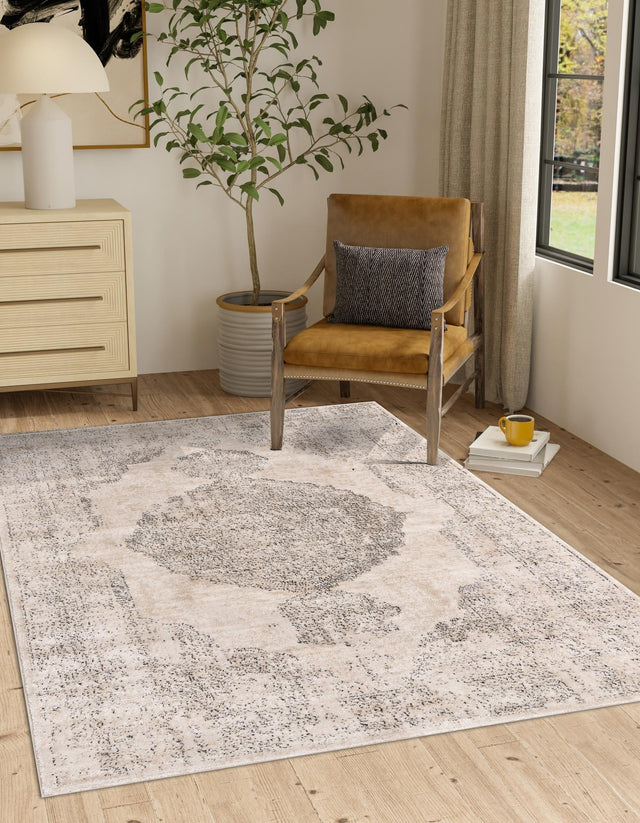 Ivory 5' 3 x 8' Portland Rectangle Area Rug 85% Polypropylene & 15% Polyester Vintage Distressed Traditional Carpet for Home Decor for Sale at Rug Engine