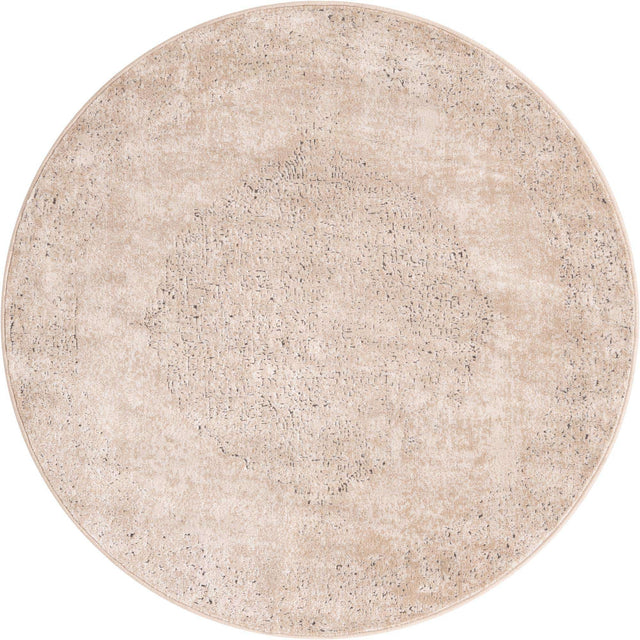 Ivory 5' 3 x 5' 3 Portland Round Area Rug 85% Polypropylene & 15% Polyester Vintage Distressed Traditional Carpet for Home Decor for Sale at Rug Engine