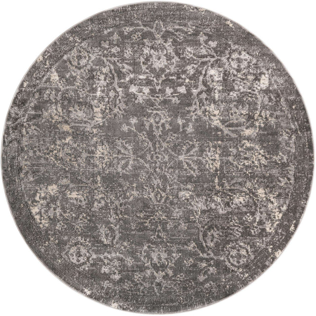 Gray 7' 1 x 7' 1 Portland Round Area Rug 85% Polypropylene & 15% Polyester Vintage Distressed Traditional Carpet for Home Decor for Sale at Rug Engine