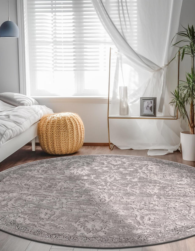 Gray 3' 1 x 3' 1 Portland Round Area Rug 85% Polypropylene & 15% Polyester Vintage Distressed Traditional Carpet for Home Decor for Sale at Rug Engine