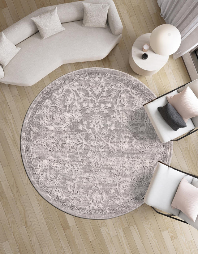 Gray 3' 1 x 3' 1 Portland Round Area Rug 85% Polypropylene & 15% Polyester Vintage Distressed Traditional Carpet for Home Decor for Sale at Rug Engine