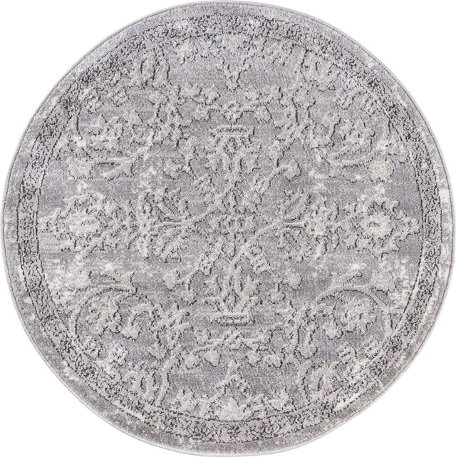 Gray 3' 1 x 3' 1 Portland Round Area Rug 85% Polypropylene & 15% Polyester Vintage Distressed Traditional Carpet for Home Decor for Sale at Rug Engine