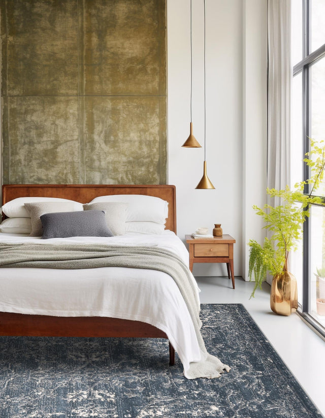 Blue 10' x 10' Portland Square Area Rug 85% Polypropylene & 15% Polyester Vintage Distressed Traditional Carpet for Home Decor for Sale at Rug Engine