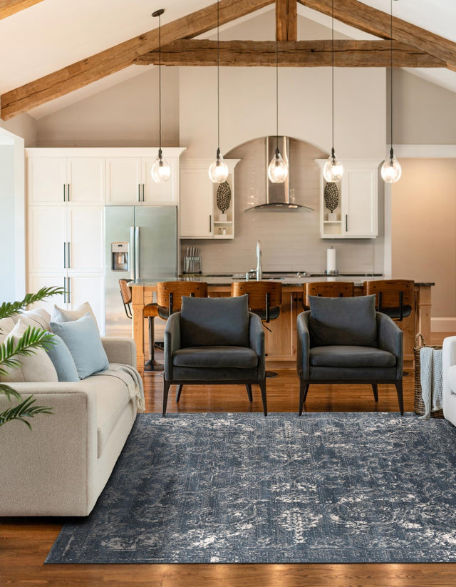 Blue 10' x 10' Portland Square Area Rug 85% Polypropylene & 15% Polyester Vintage Distressed Traditional Carpet for Home Decor for Sale at Rug Engine