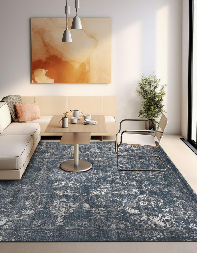 Blue 10' x 10' Portland Square Area Rug 85% Polypropylene & 15% Polyester Vintage Distressed Traditional Carpet for Home Decor for Sale at Rug Engine