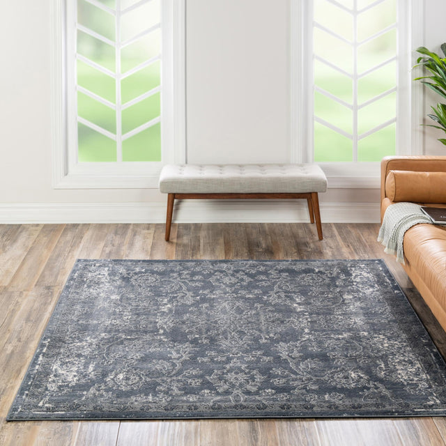Blue 10' x 10' Portland Square Area Rug 85% Polypropylene & 15% Polyester Vintage Distressed Traditional Carpet for Home Decor for Sale at Rug Engine