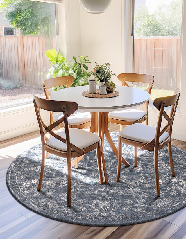 Blue 12' x 12' Portland Round Area Rug 85% Polypropylene & 15% Polyester Vintage Distressed Traditional Carpet for Home Decor for Sale at Rug Engine