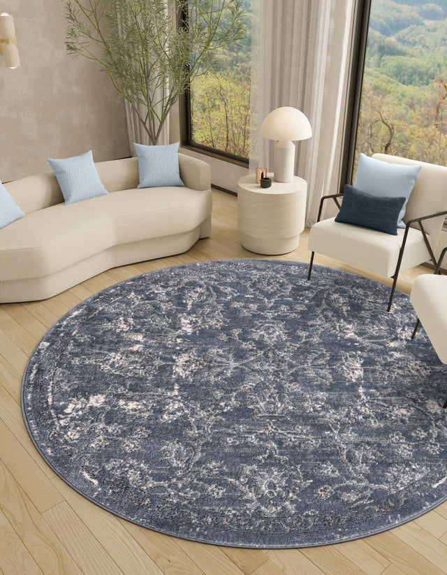 Blue 5' 3 x 5' 3 Portland Round Area Rug 85% Polypropylene & 15% Polyester Vintage Distressed Traditional Carpet for Home Decor for Sale at Rug Engine