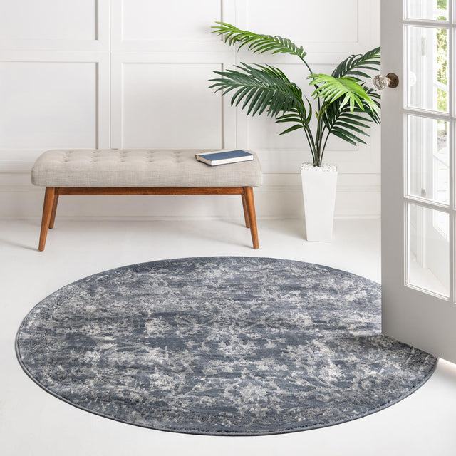 Blue 6' 1 x 6' 1 Portland Round Area Rug 85% Polypropylene & 15% Polyester Vintage Distressed Traditional Carpet for Home Decor for Sale at Rug Engine