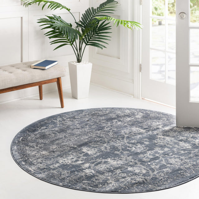 Blue 6' 1 x 6' 1 Portland Round Area Rug 85% Polypropylene & 15% Polyester Vintage Distressed Traditional Carpet for Home Decor for Sale at Rug Engine