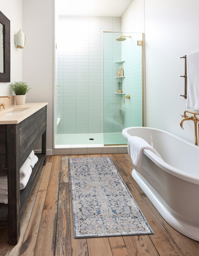 Navy Blue 2' 7 x 12' Portland Runner Area Rug 85% Polypropylene & 15% Polyester Vintage Distressed Traditional Carpet for Home Decor for Sale at Rug Engine