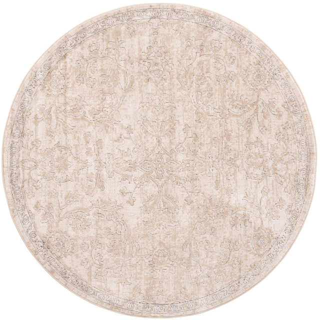 Ivory 7' 1 x 7' 1 Portland Round Area Rug 85% Polypropylene & 15% Polyester Vintage Distressed Traditional Carpet for Home Decor for Sale at Rug Engine