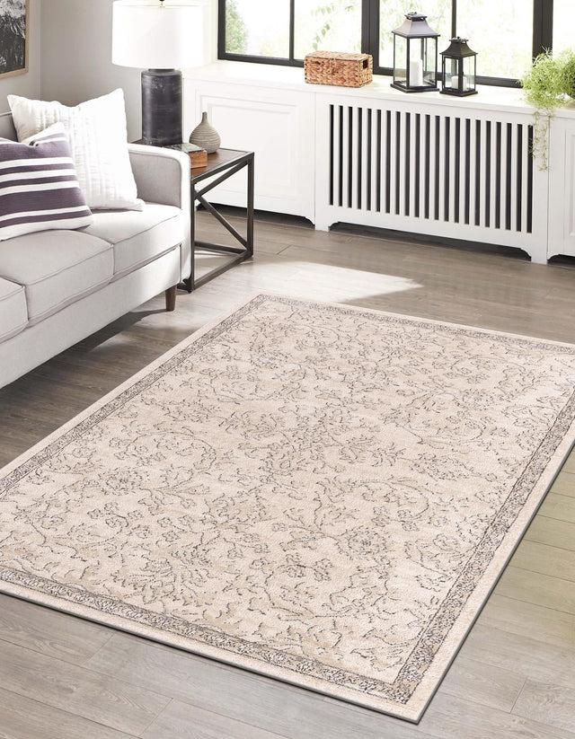 Ivory 9' x 12' Portland Rectangle Area Rug 85% Polypropylene & 15% Polyester Vintage Distressed Traditional Carpet for Home Decor for Sale at Rug Engine