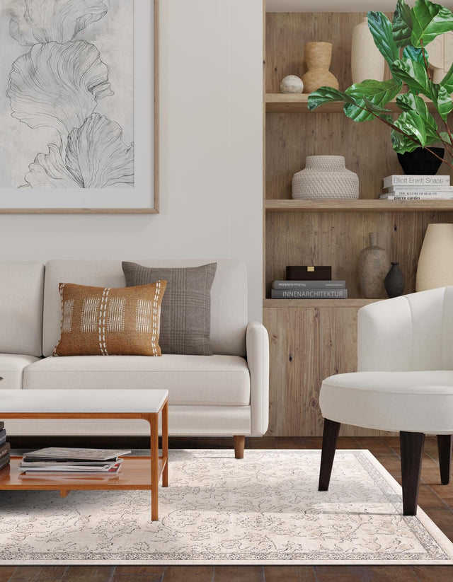 Ivory 9' x 12' Portland Rectangle Area Rug 85% Polypropylene & 15% Polyester Vintage Distressed Traditional Carpet for Home Decor for Sale at Rug Engine