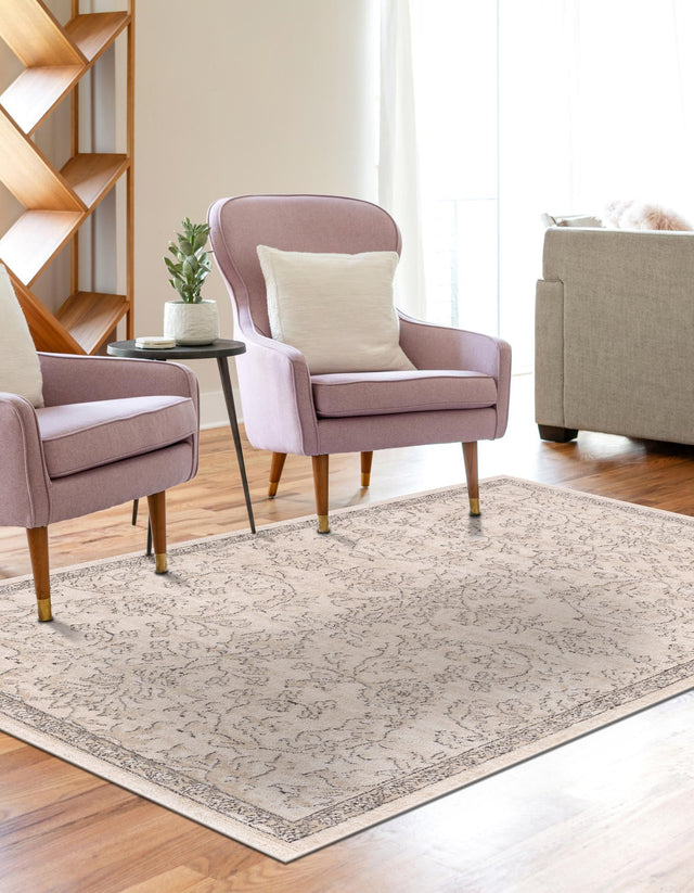 Ivory 9' x 12' Portland Rectangle Area Rug 85% Polypropylene & 15% Polyester Vintage Distressed Traditional Carpet for Home Decor for Sale at Rug Engine