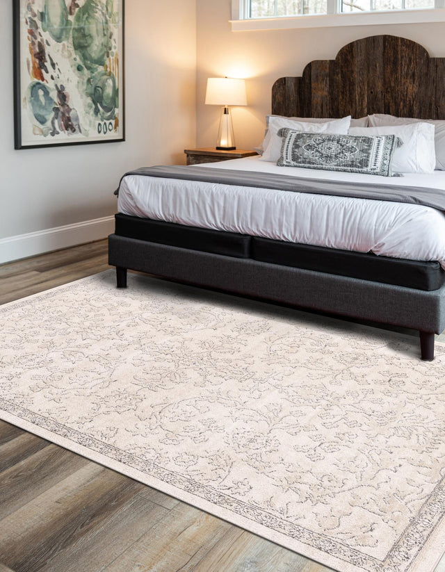 Ivory 9' x 12' Portland Rectangle Area Rug 85% Polypropylene & 15% Polyester Vintage Distressed Traditional Carpet for Home Decor for Sale at Rug Engine