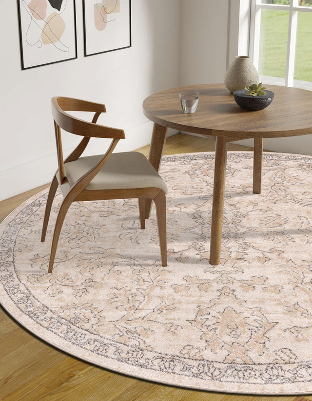 Ivory 3' 1 x 3' 1 Portland Round Area Rug 85% Polypropylene & 15% Polyester Vintage Distressed Traditional Carpet for Home Decor for Sale at Rug Engine