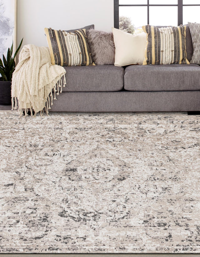 Beige 6' 1 x 6' 1 Portland Square Area Rug 85% Polypropylene & 15% Polyester Vintage Distressed Traditional Carpet for Home Decor for Sale at Rug Engine
