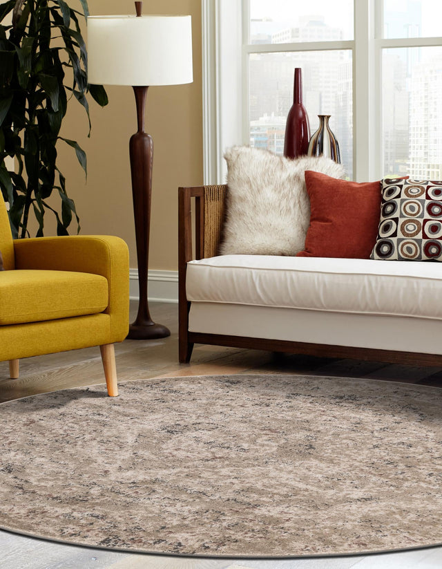 Beige 5' 3 x 5' 3 Portland Round Area Rug 85% Polypropylene & 15% Polyester Vintage Distressed Traditional Carpet for Home Decor for Sale at Rug Engine