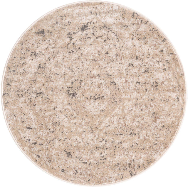 Beige 3' 1 x 3' 1 Portland Round Area Rug 85% Polypropylene & 15% Polyester Vintage Distressed Traditional Carpet for Home Decor for Sale at Rug Engine