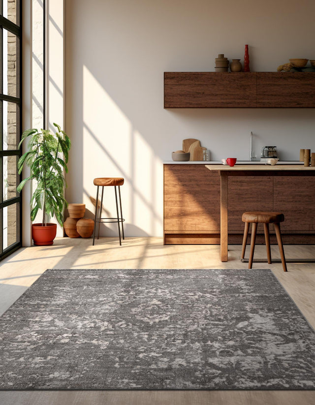 Gray 6' 1 x 6' 1 Portland Square Area Rug 85% Polypropylene & 15% Polyester Vintage Distressed Traditional Carpet for Home Decor for Sale at Rug Engine