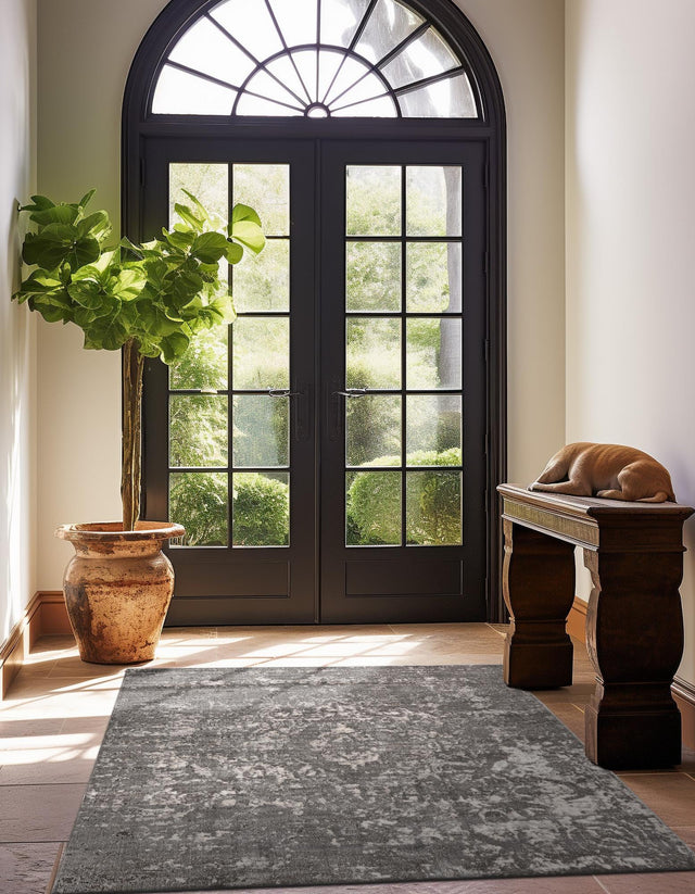 Gray 4' 1 x 4' 1 Portland Square Area Rug 85% Polypropylene & 15% Polyester Vintage Distressed Traditional Carpet for Home Decor for Sale at Rug Engine