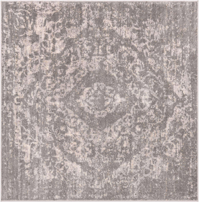 Gray 6' 1 x 6' 1 Portland Square Area Rug 85% Polypropylene & 15% Polyester Vintage Distressed Traditional Carpet for Home Decor for Sale at Rug Engine