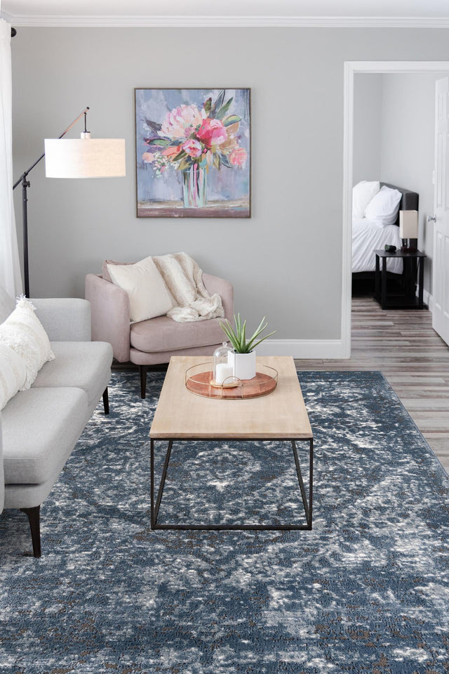 Blue 10' x 13' 1 Portland Rectangle Area Rug 85% Polypropylene & 15% Polyester Vintage Distressed Traditional Carpet for Home Decor for Sale at Rug Engine