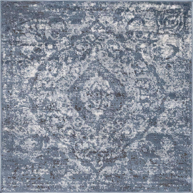 Blue 4' 1 x 4' 1 Portland Square Area Rug 85% Polypropylene & 15% Polyester Vintage Distressed Traditional Carpet for Home Decor for Sale at Rug Engine