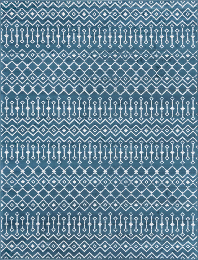 Blue 9' x 12' Moroccan Trellis Rectangle Area Rug 100% Polypropylene Easy Clean Geometric Traditional Carpet for Interior Design Home Decor for Sale at Rug Engine