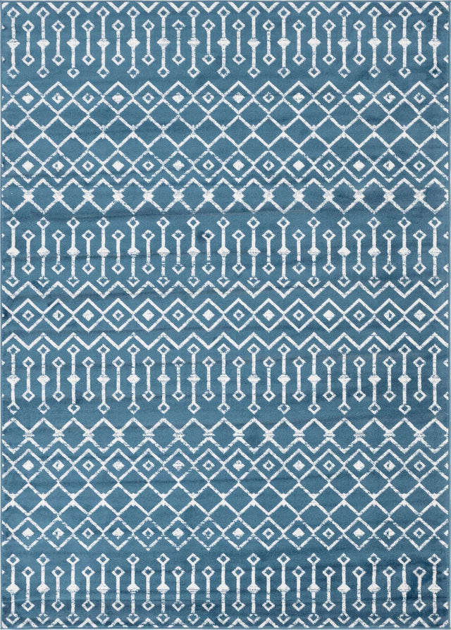 Blue 7' 1 x 10' Moroccan Trellis Rectangle Area Rug 100% Polypropylene Easy Clean Geometric Traditional Carpet for Interior Design Home Decor for Sale at Rug Engine