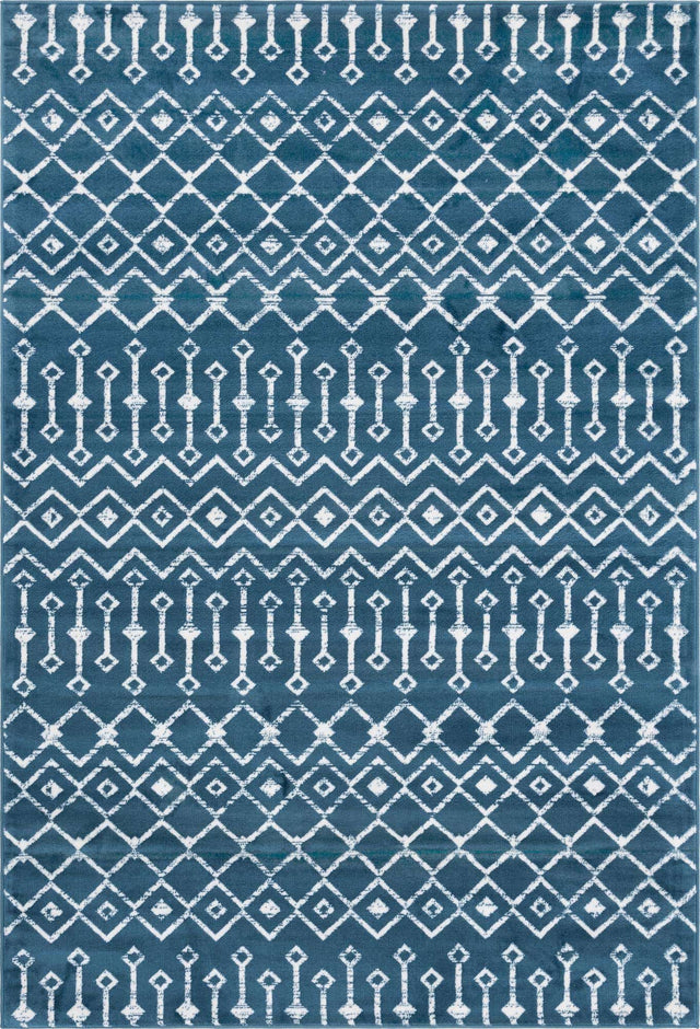 Blue 6' 1 x 9' Moroccan Trellis Rectangle Area Rug 100% Polypropylene Easy Clean Geometric Traditional Carpet for Interior Design Home Decor for Sale at Rug Engine