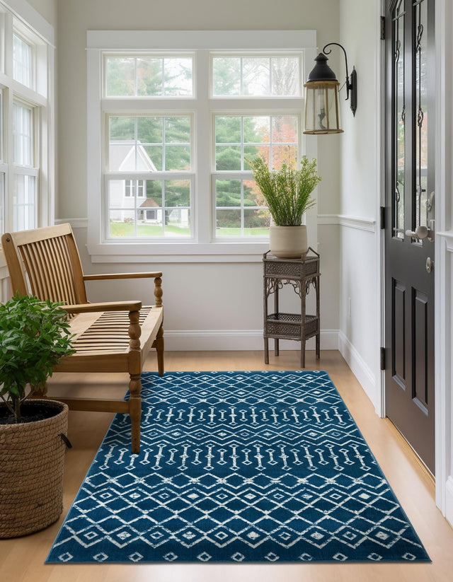 Blue 4' 1 x 6' 1 Moroccan Trellis Rectangle Area Rug 100% Polypropylene Easy Clean Geometric Traditional Carpet for Interior Design Home Decor for Sale at Rug Engine