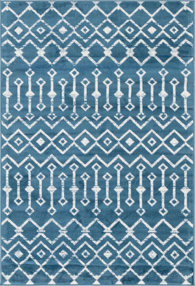 Blue 4' 1 x 6' 1 Moroccan Trellis Rectangle Area Rug 100% Polypropylene Easy Clean Geometric Traditional Carpet for Interior Design Home Decor for Sale at Rug Engine