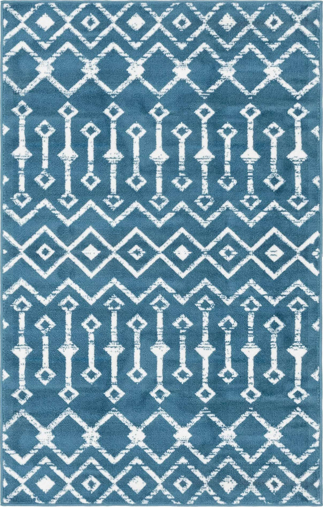 Blue 3' 1 x 5' 3 Moroccan Trellis Rectangle Area Rug 100% Polypropylene Easy Clean Geometric Traditional Carpet for Interior Design Home Decor for Sale at Rug Engine