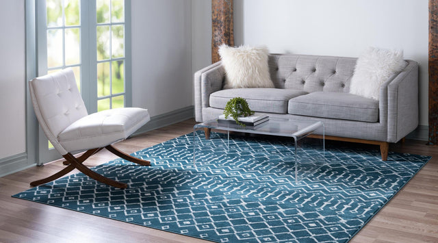 Blue 7' 10 x 7' 10 Moroccan Trellis Square Area Rug 100% Polypropylene Easy Clean Geometric Traditional Carpet for Interior Design Home Decor for Sale at Rug Engine