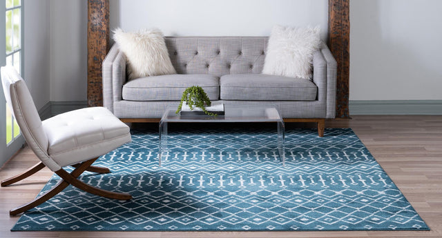 Blue 6' 1 x 6' 1 Moroccan Trellis Square Area Rug 100% Polypropylene Easy Clean Geometric Traditional Carpet for Interior Design Home Decor for Sale at Rug Engine