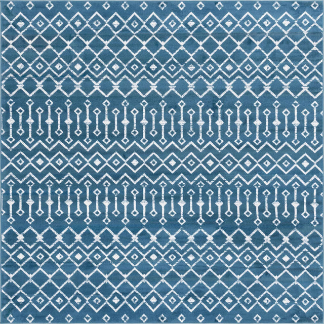 Blue 7' 10 x 7' 10 Moroccan Trellis Square Area Rug 100% Polypropylene Easy Clean Geometric Traditional Carpet for Interior Design Home Decor for Sale at Rug Engine