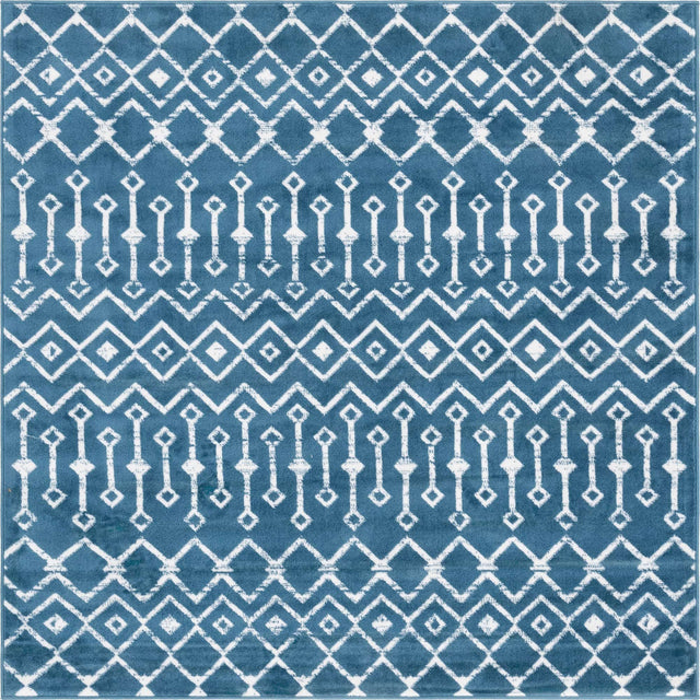 Blue 6' 1 x 6' 1 Moroccan Trellis Square Area Rug 100% Polypropylene Easy Clean Geometric Traditional Carpet for Interior Design Home Decor for Sale at Rug Engine